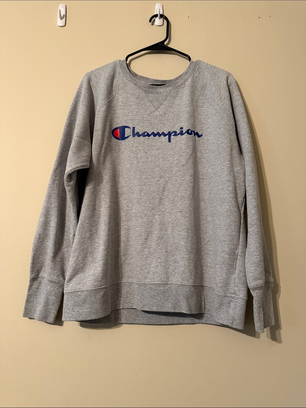 Champion Women's Crewneck Sweatshirt - Gray with Blue & Red Logo